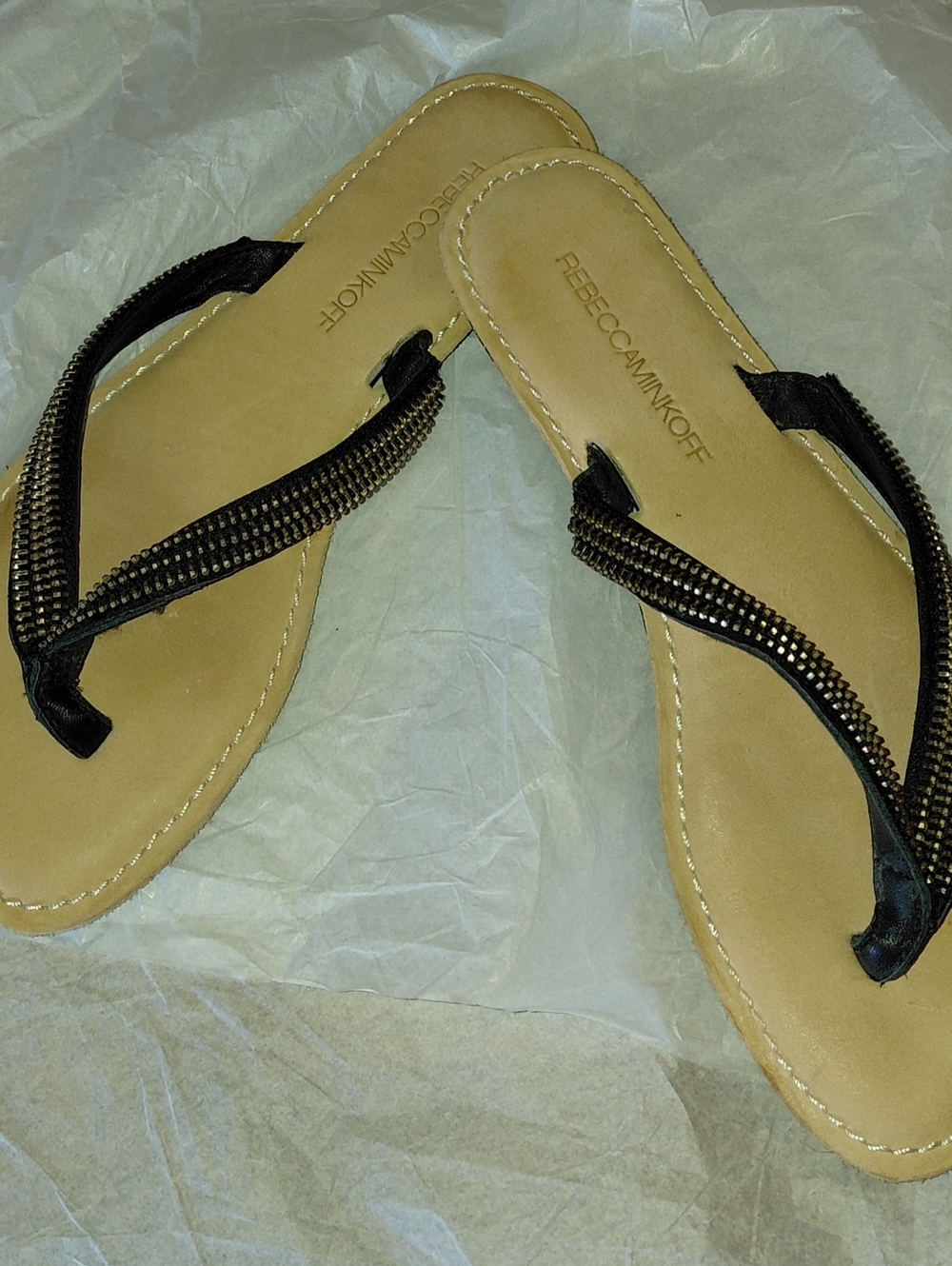 Nwot REBECCA MINKOFF black Sandals Featuring Zippered Straps Sz 7 Msrp $128